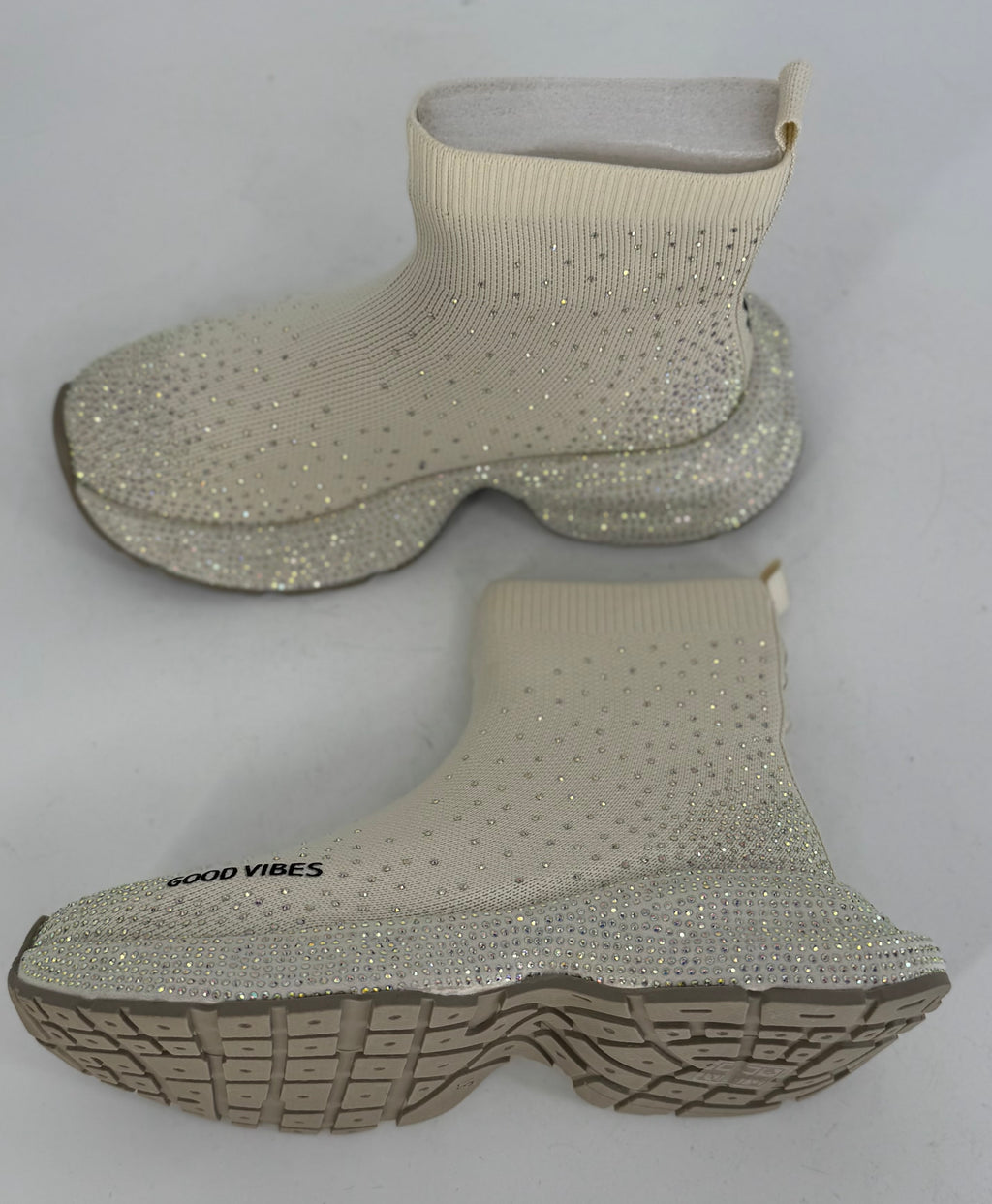 Sneaker Textil mit strasssteinen, creme