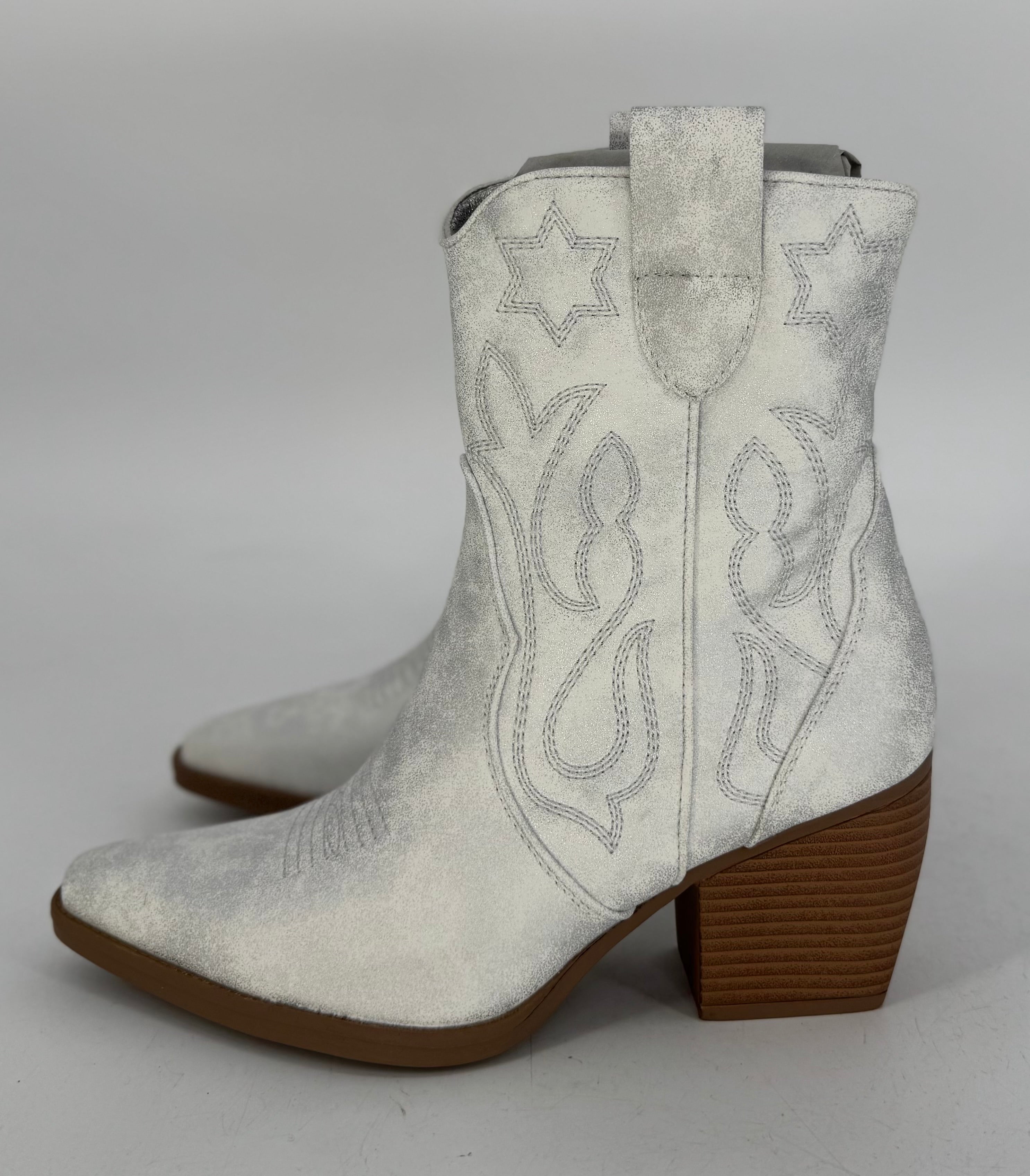 Stiefel, Cowboystiefel kurz silber DE326P