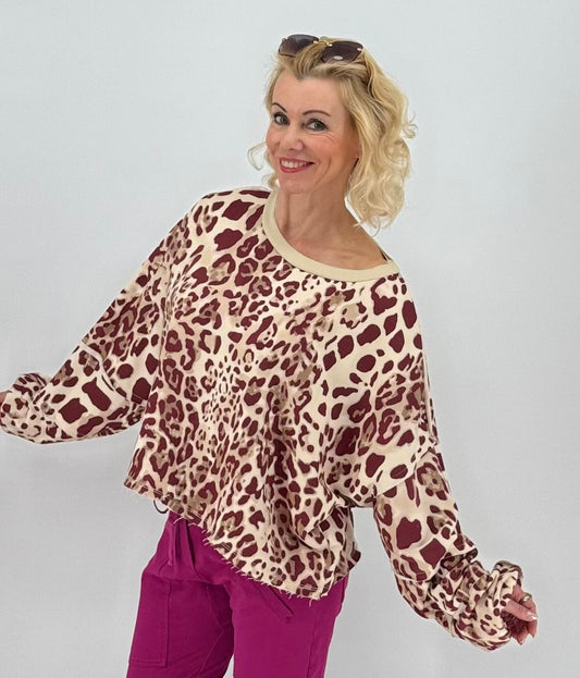 Sweatshirt in beige/bordeaux "Leo"
