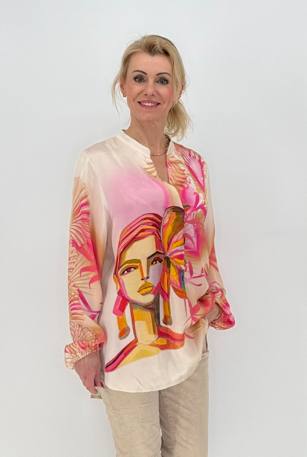 Bluse 100% Viscosa creme/rosa