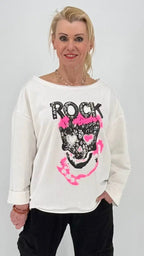 Sweatshirt "Rock" mit Strass, weiss - By Elena FashionBy Elena Fashion