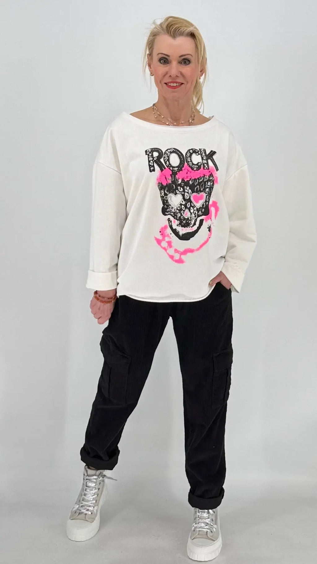 Sweatshirt "Rock" mit Strass, weiss - By Elena FashionBy Elena Fashion