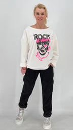 Sweatshirt "Rock" mit Strass, weiss - By Elena FashionBy Elena Fashion
