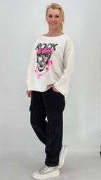 Sweatshirt "Rock" mit Strass, weiss - By Elena FashionBy Elena Fashion