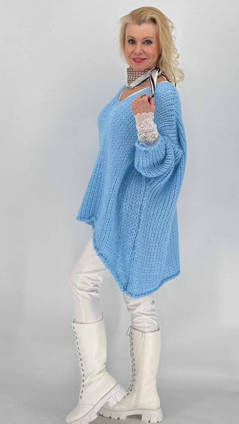 Pullover grobstrick, in blau, grün