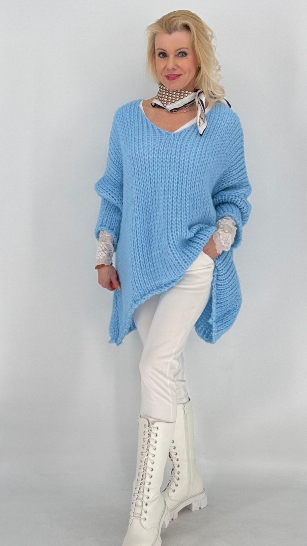 Pullover grobstrick, in blau, grün