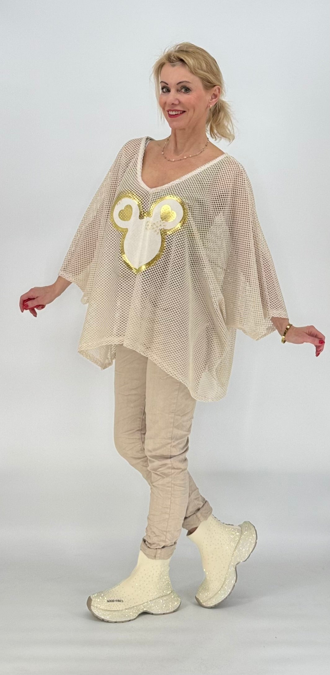 Netz Shirt mit Mickey Print