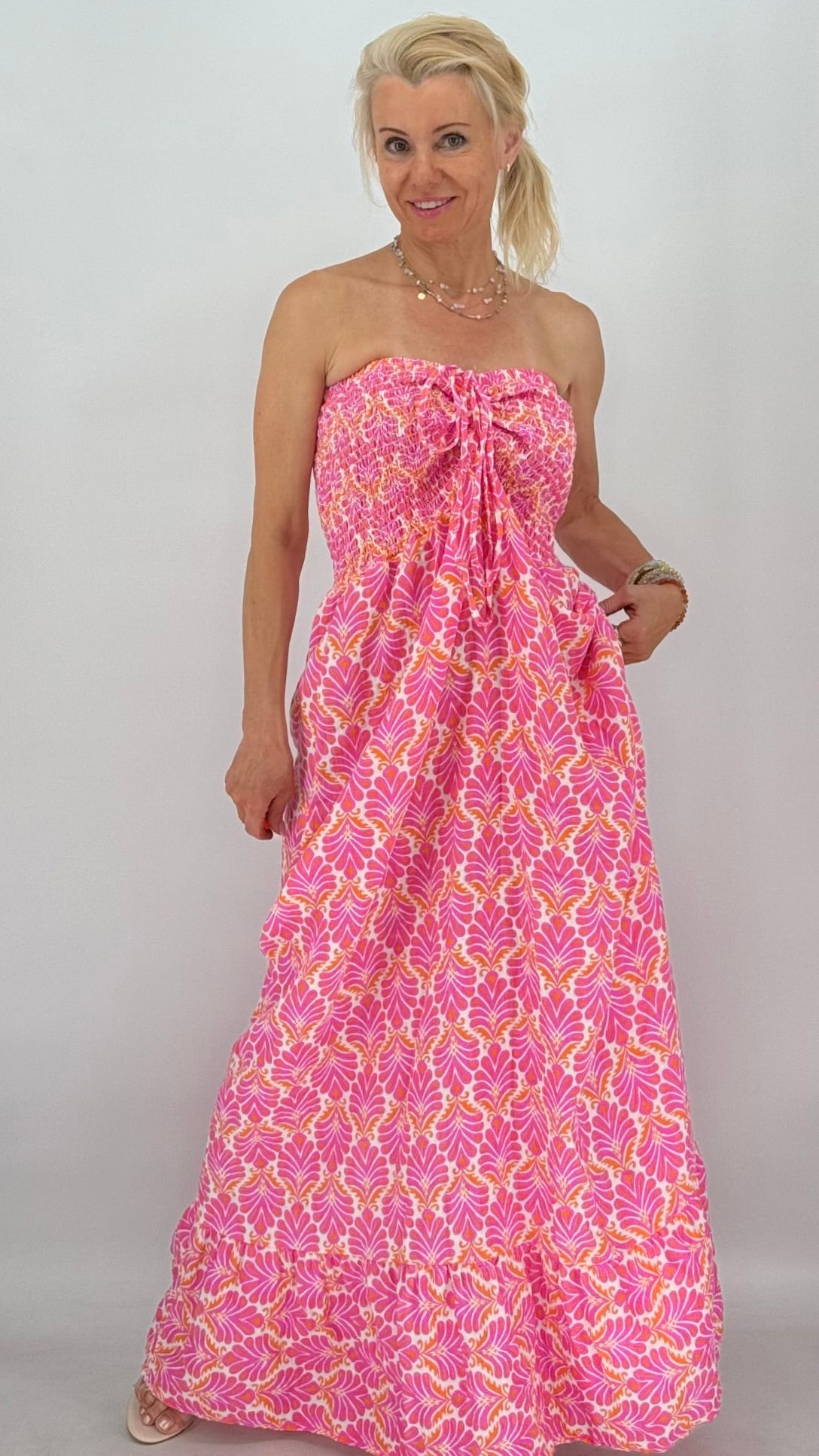 Betti Maxi, Sommer Kleid, in Pink/Orange