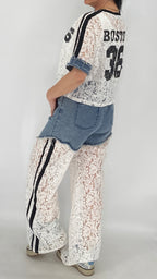 Jeans Anzug "36", Spitzen-Shirt in weiß