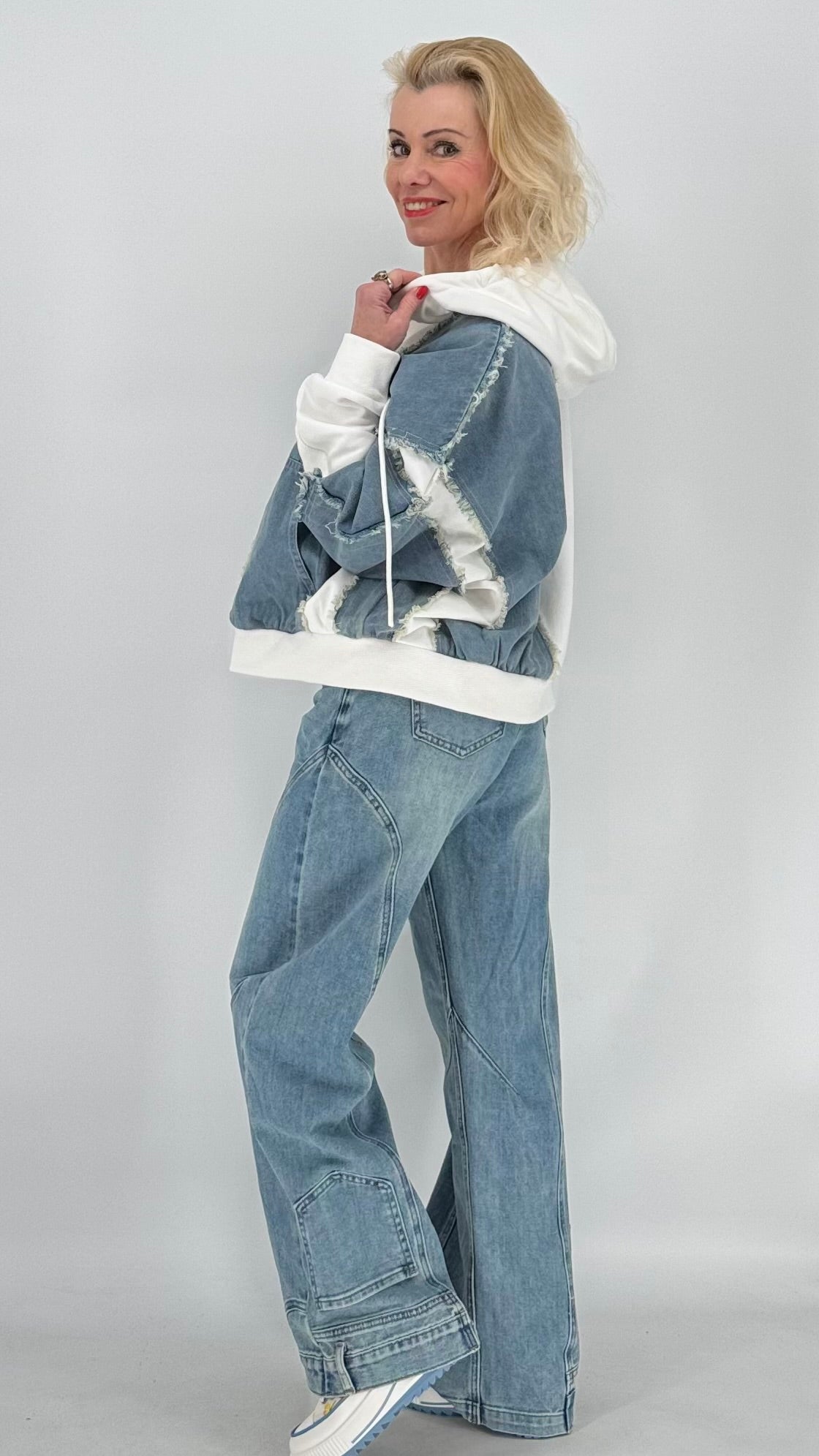 Oversized Jacke, weiß/jeansblau