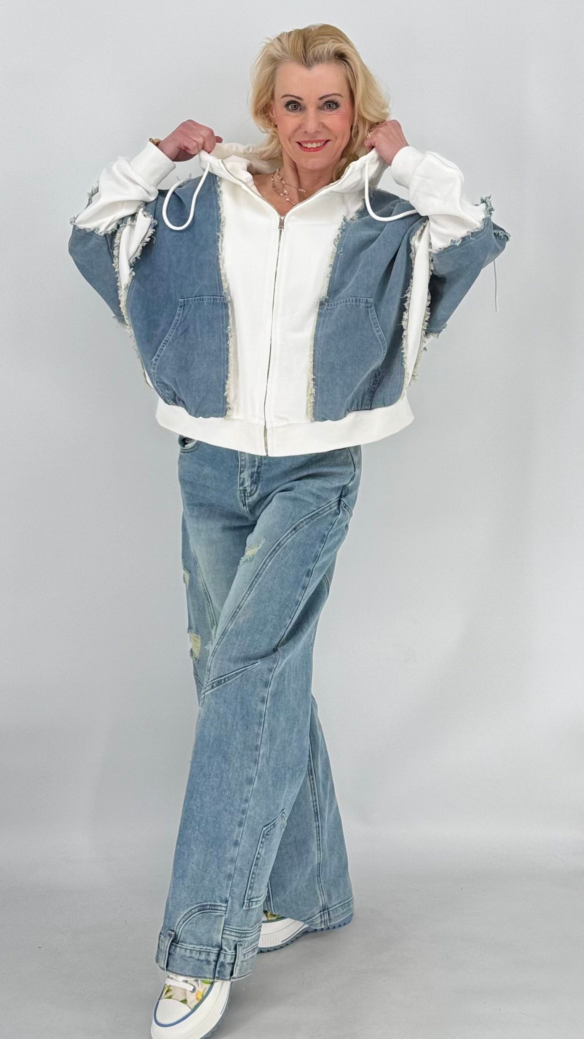 Oversized Jacke, weiß/jeansblau