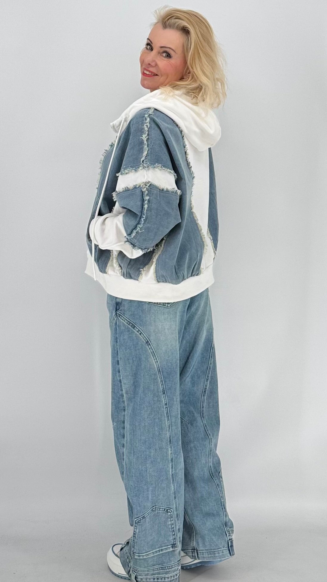 Oversized Jacke, weiß/jeansblau
