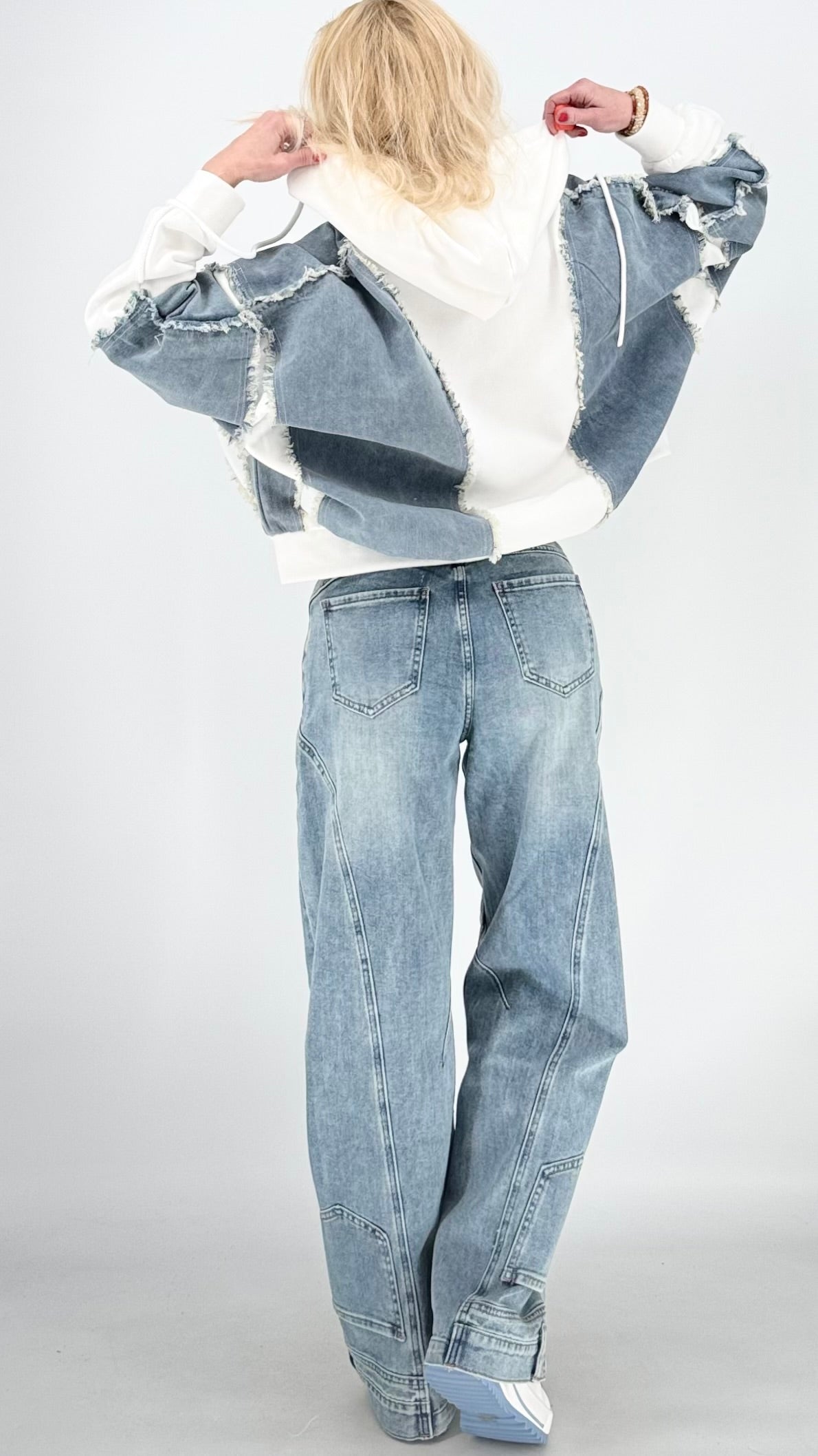 Oversized Jacke, weiß/jeansblau