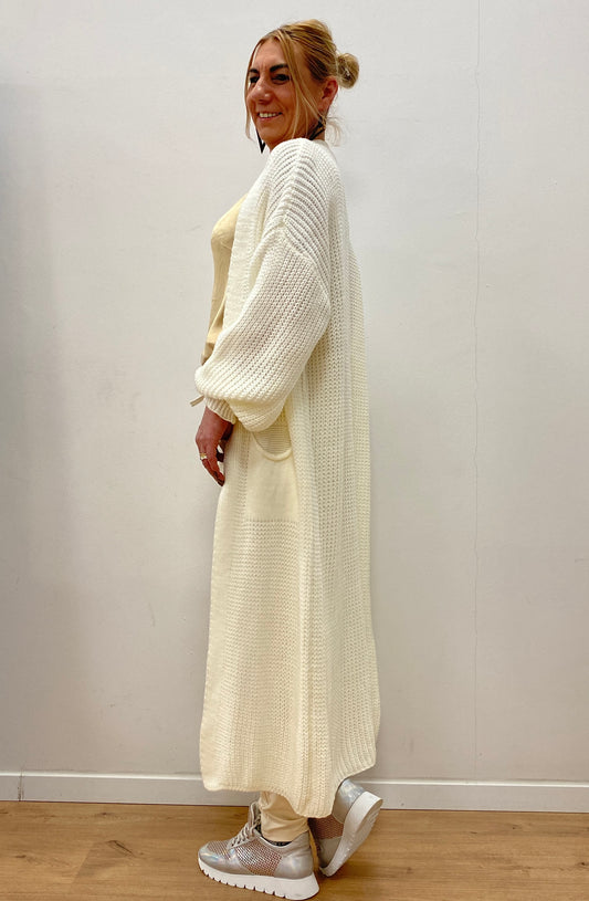 Strickmantel hellbeige lang