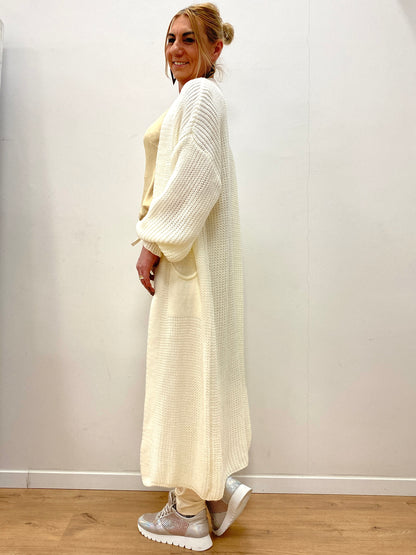Strickmantel hellbeige lang