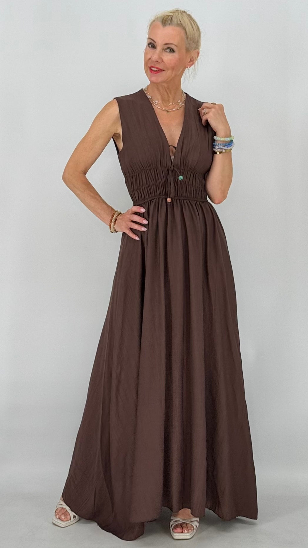 Maxikleid "Dolce " in  Braun und Taupe