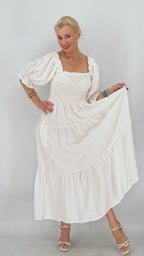 Maxi  Kleid, in Weiß, Beige, Hellblau
