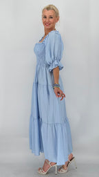 Maxi  Kleid, in Weiß, Beige, Hellblau