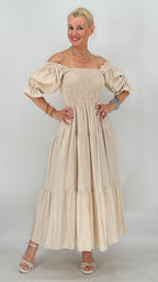 Maxi  Kleid, in Weiß, Beige, Hellblau