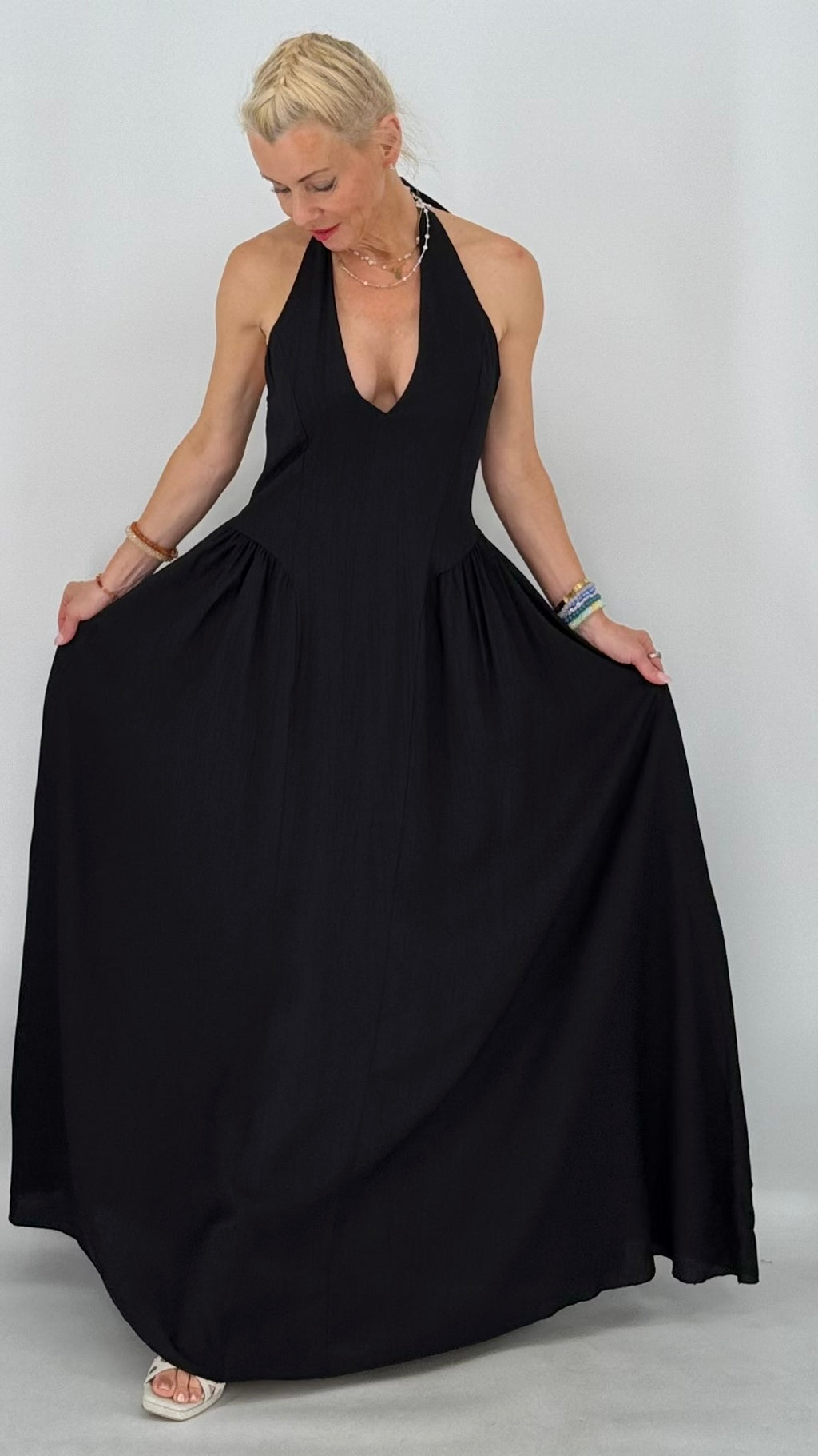 Maxi  Kleid "Chic" in Schwart, Taupe, Braun