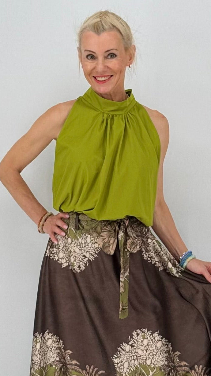 Sommer Top "SUN", schwarz, braun, pistazie