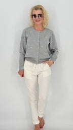 Strickjacke, mit Schleife, hellgrau