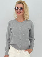 Strickjacke, mit Schleife, hellgrau