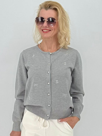 Strickjacke, mit Schleife, hellgrau