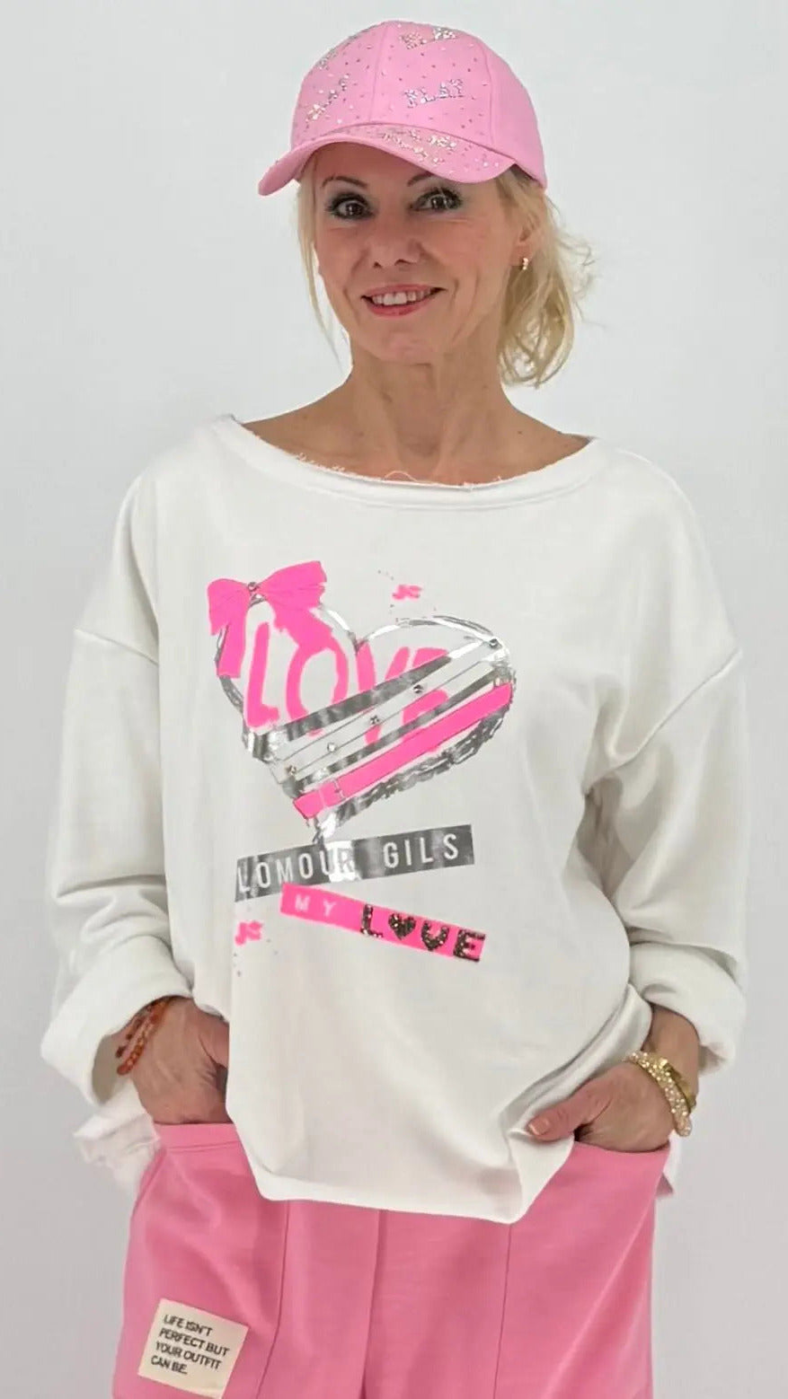 Sweatshirt "Glomour", weiss, pink, rosa, blau - By Elena FashionBy Elena Fashion
