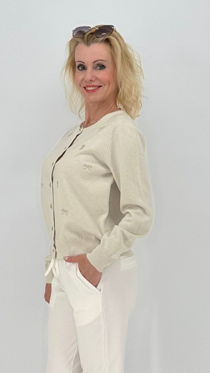 Strickjacke, mit Schleife, beige