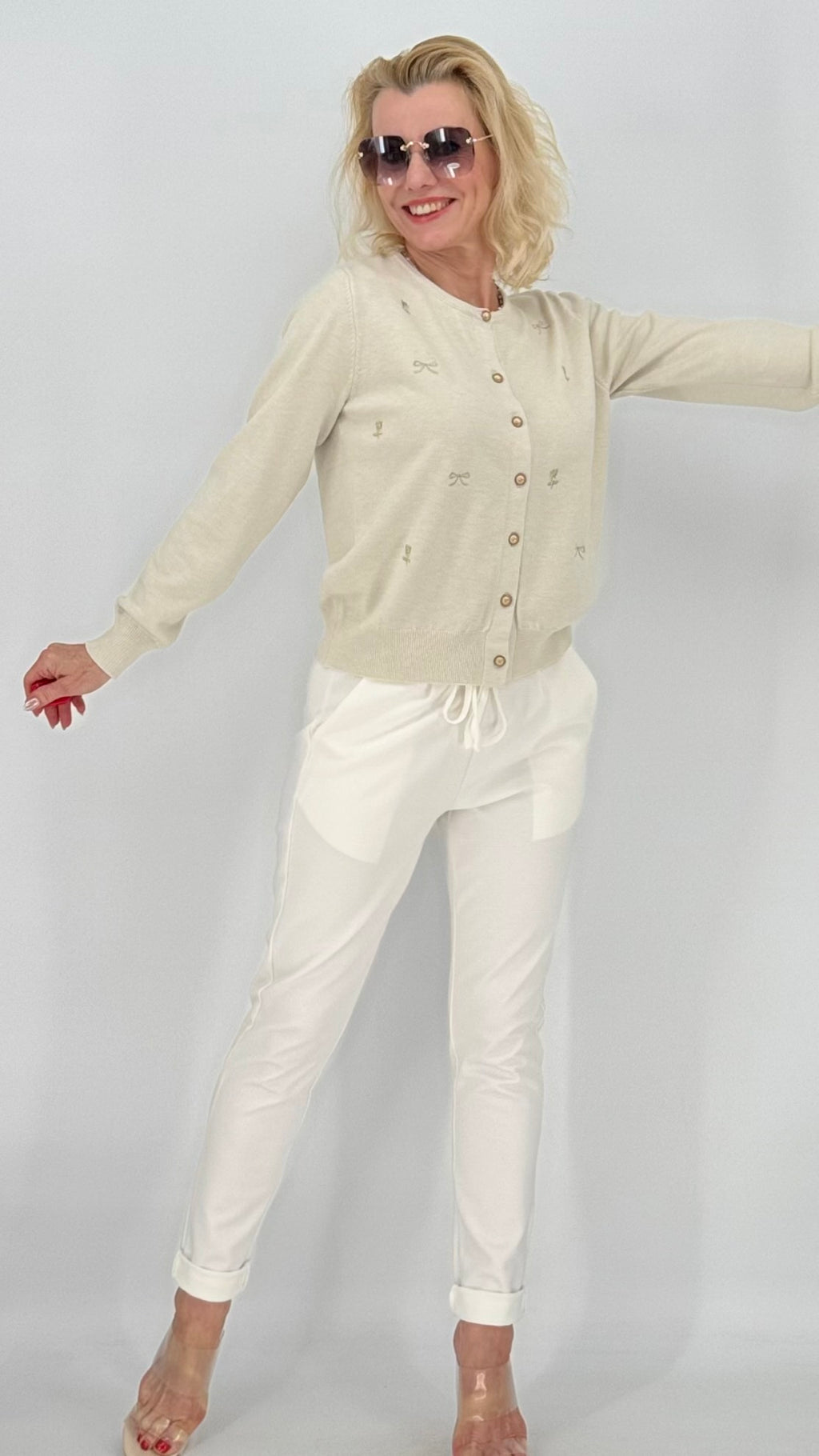 Strickjacke, mit Schleife, beige