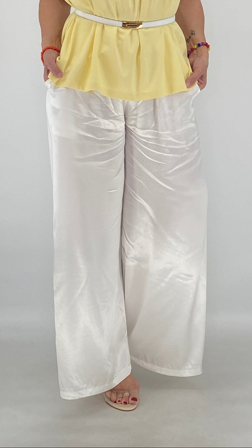 Elegante Palazzo Hose, 100% Viskose, in Weiß