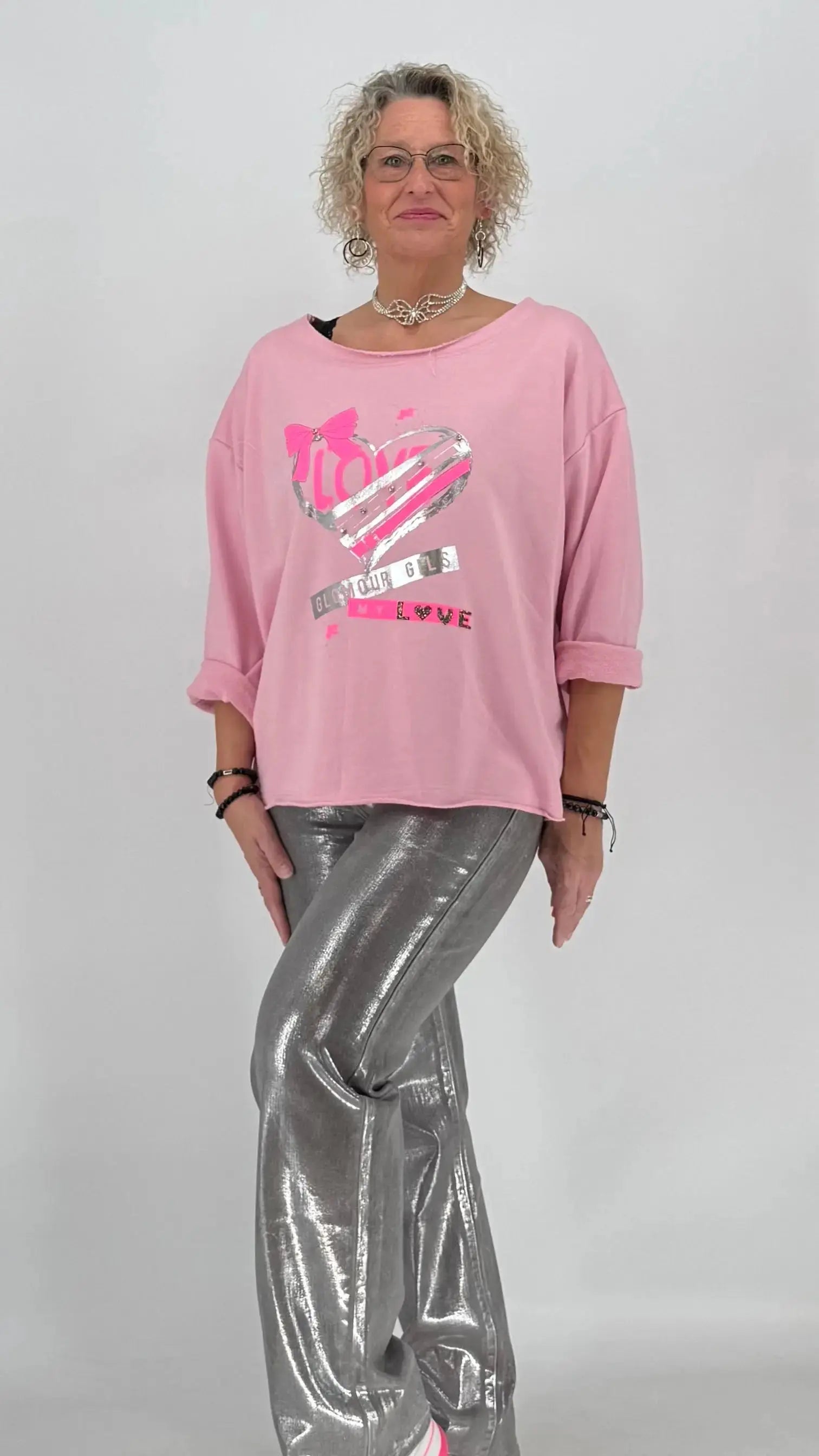 Sweatshirt "Glomour", weiss, pink, rosa, blau - By Elena FashionBy Elena Fashion
