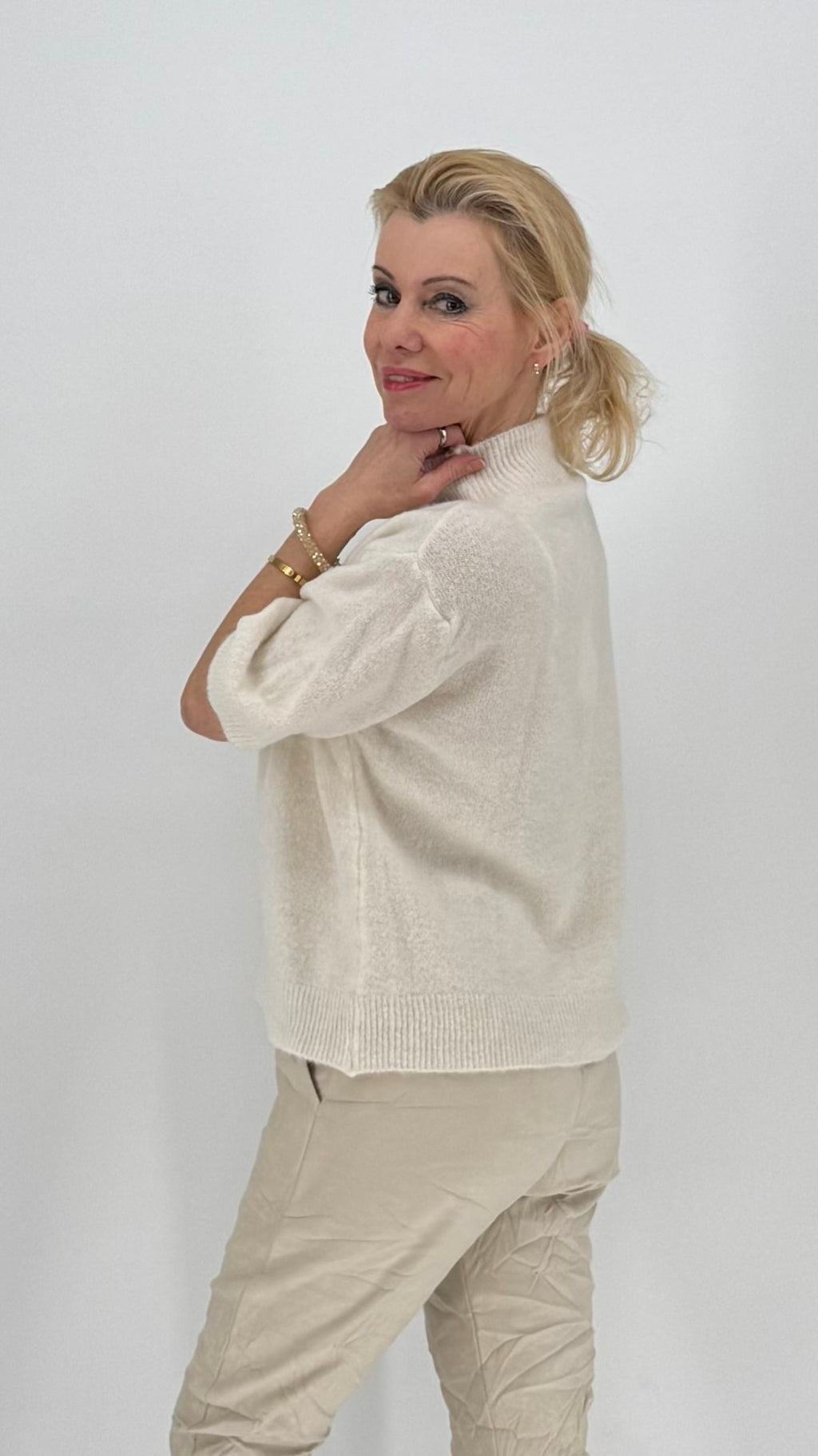 Pullover kurzarm, , weiss, rosa