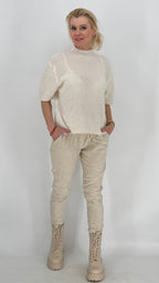 Pullover kurzarm, , weiss, rosa