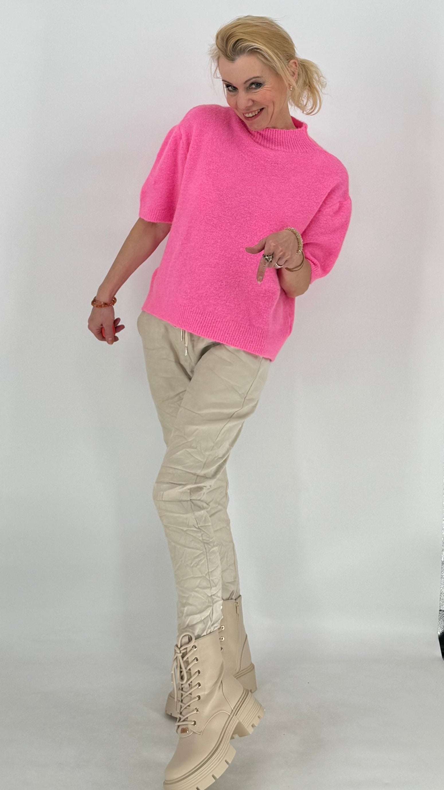 Pullover kurzarm, , weiss, rosa