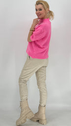 Pullover kurzarm, , weiss, rosa