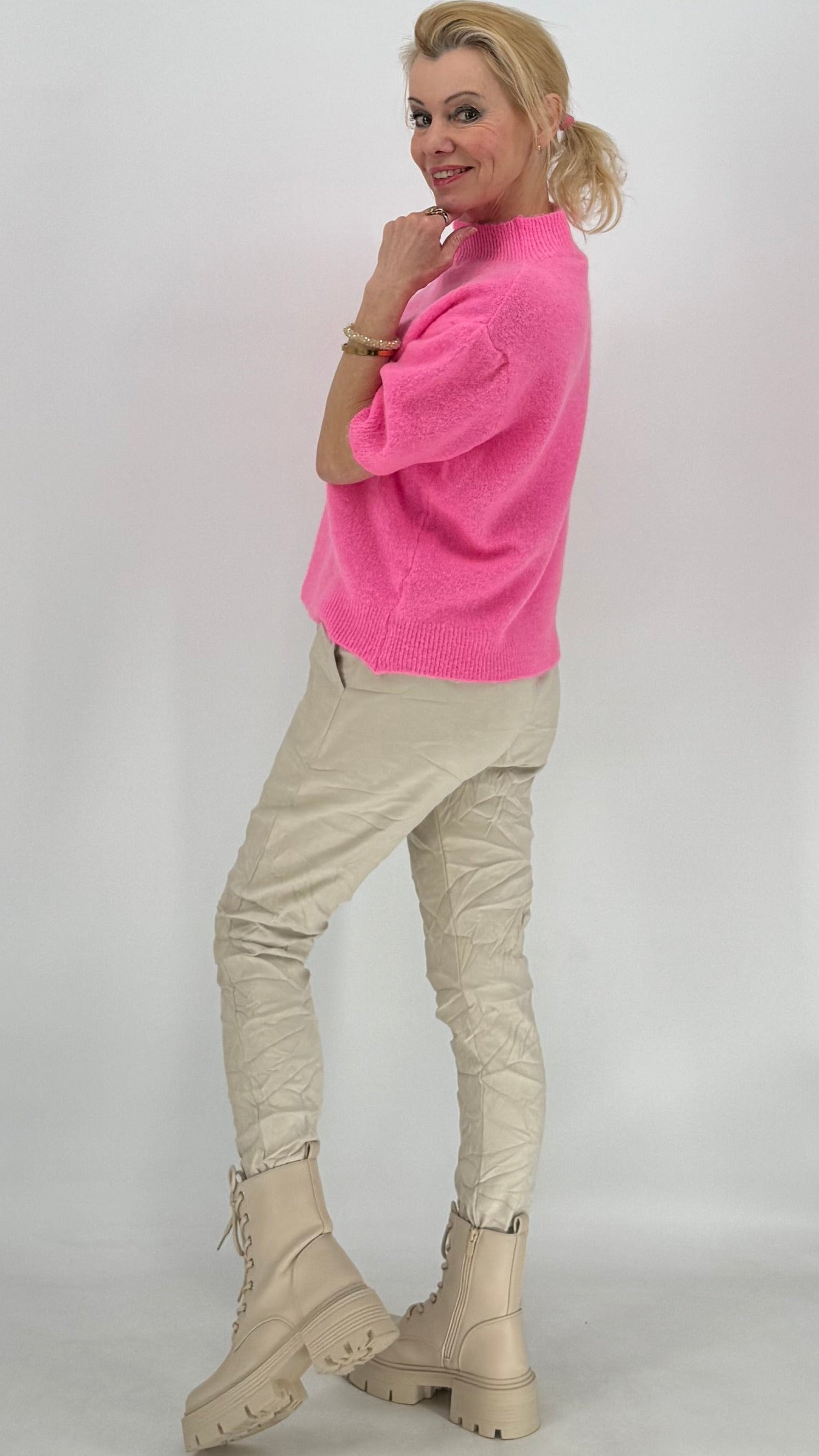 Pullover kurzarm, , weiss, rosa