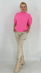 Pullover kurzarm, , weiss, rosa