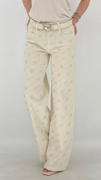 Mid Waist Jeans mit Strass in Beige