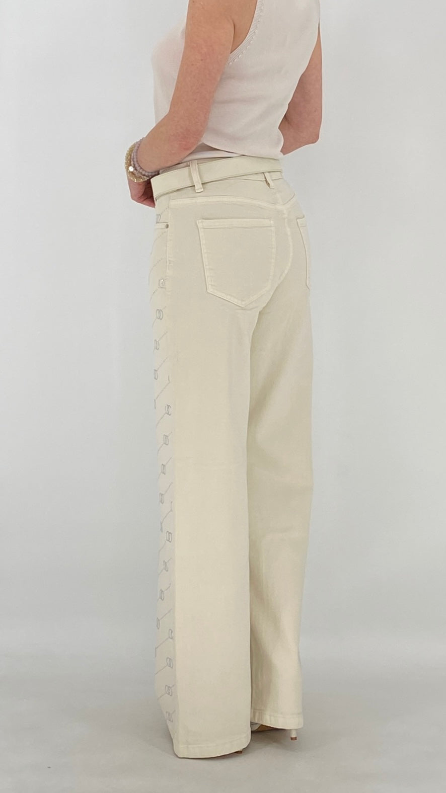 Mid Waist Jeans mit Strass in Beige