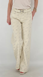 Mid Waist Jeans mit Strass in Beige