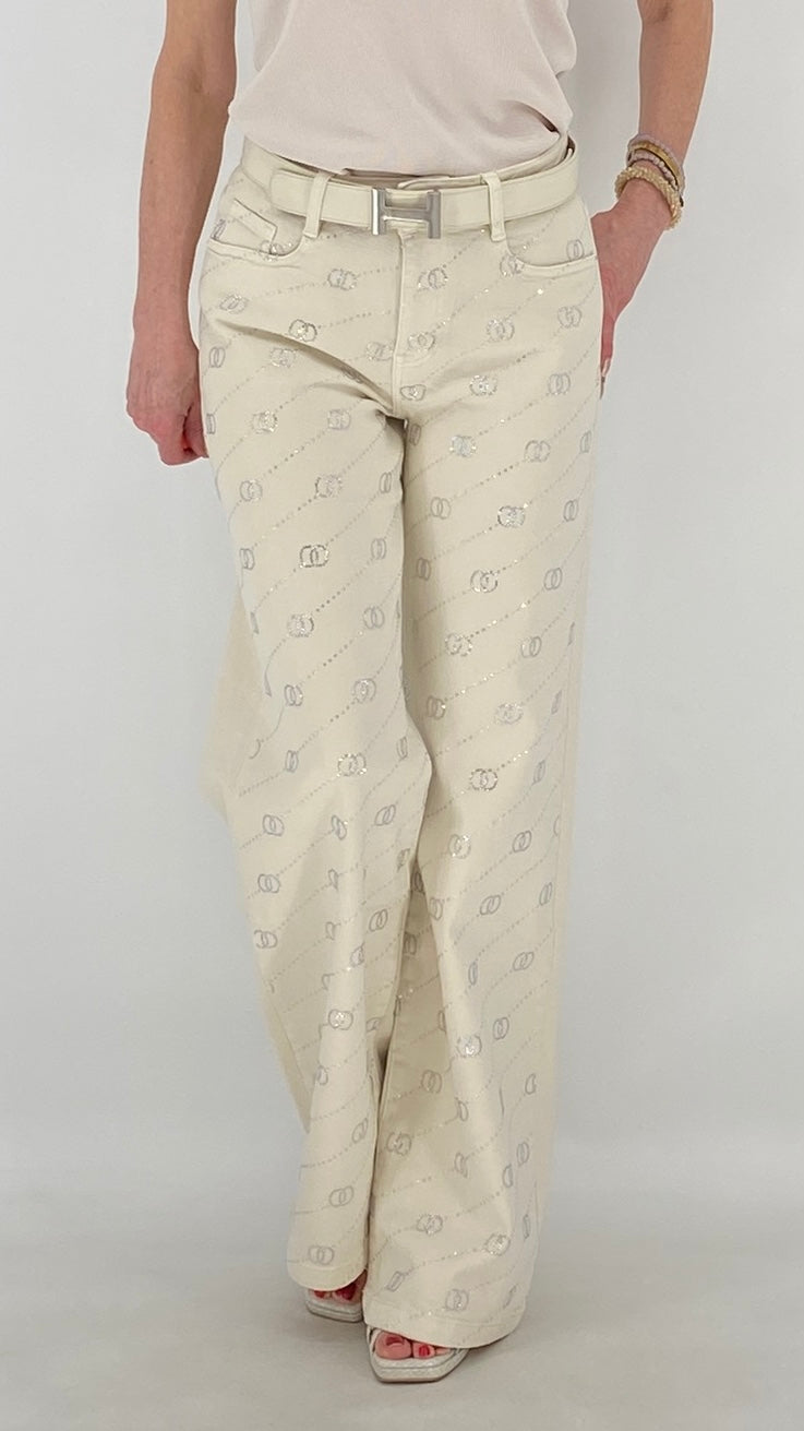 Mid Waist Jeans mit Strass in Beige