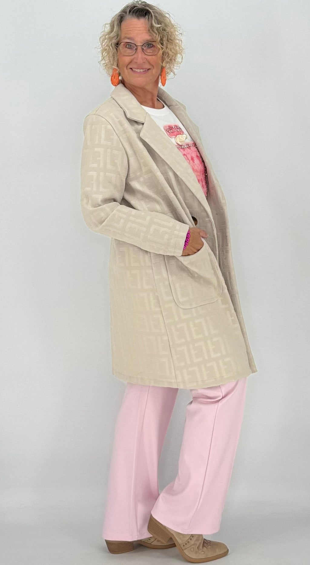 Mantel mit strukturiertem Muster, beige