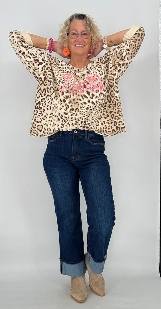 Sweatshirt in beige leo, "YES!"