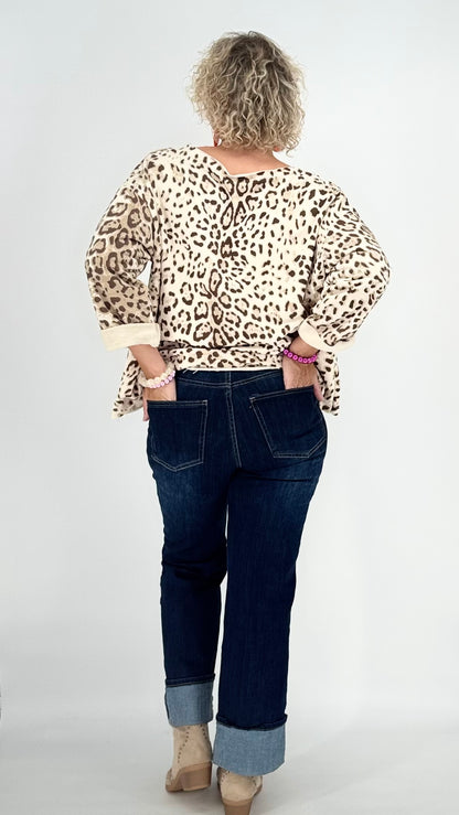 Sweatshirt in beige leo, "YES!"