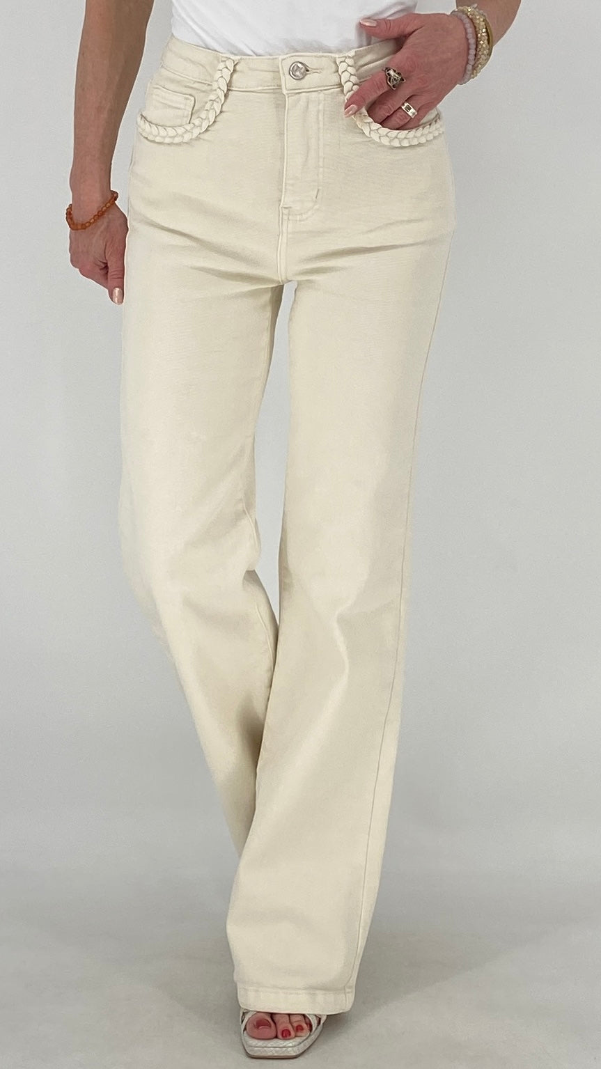 Mid Waist Jeans, in Creme