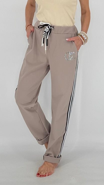 Hose mit Seitenstreifen, taupe