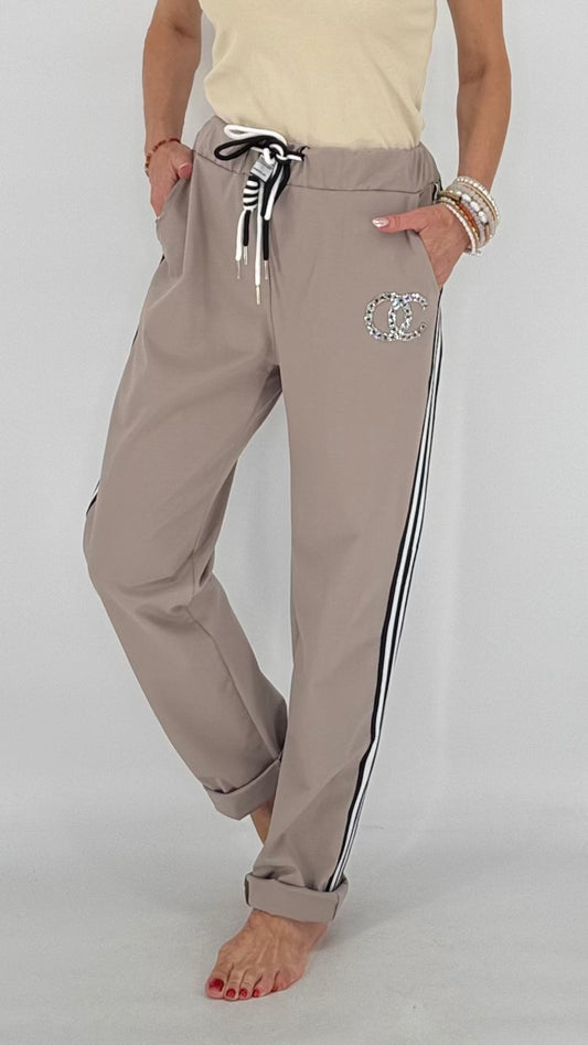Hose mit Seitenstreifen, taupe