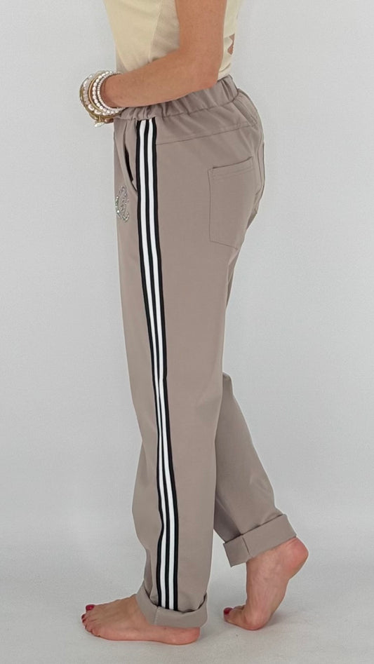 Hose mit Seitenstreifen, taupe